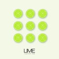 Vector lime slice green illustration lemon isolated half fruit lime. Fresh green cut citrus icon. Isolated Collection Lime LogoÃÅ½ Royalty Free Stock Photo